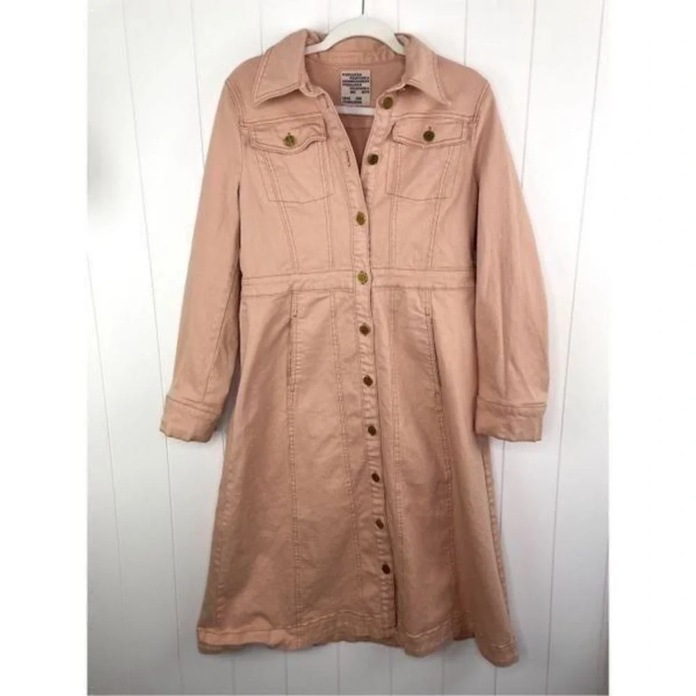 BAUM UND PFERDGARTEN Arden Cotton Denim Button Down Dress Cameo‎ Peach Size S - Picture 2 of 8